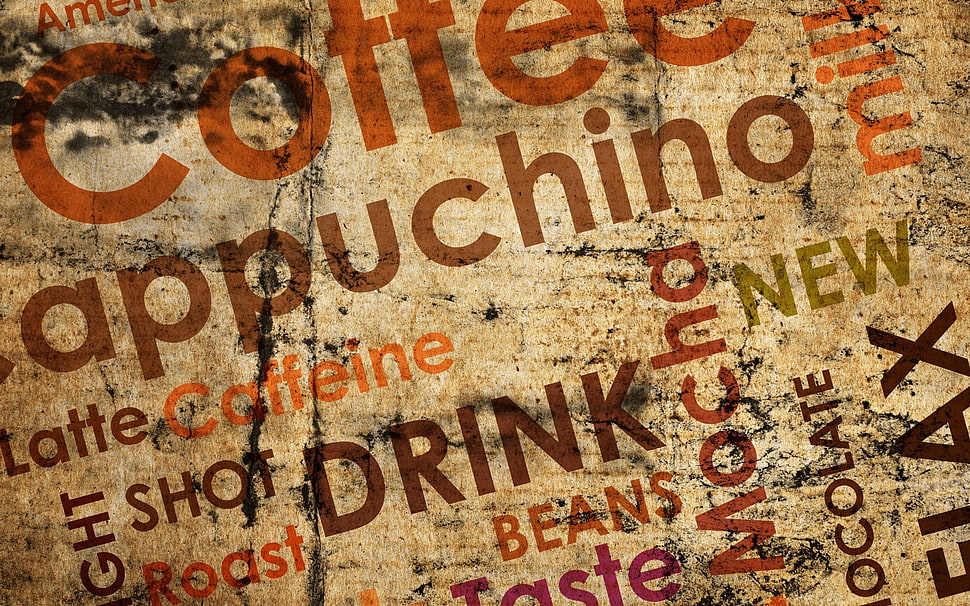multicolored text-printed board, coffee, typography HD wallpaper
