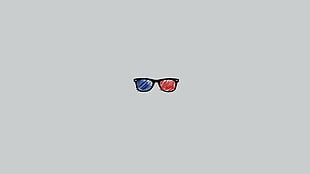 black, blue, and red Wayfarer-style sunglasses artwork, glasses, minimalism, red, blue HD wallpaper