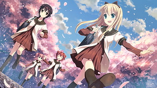 four Anime girls illustration HD wallpaper