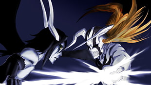 two male anime characters, Bleach, Ulquiorra Cifer, Vasto Lorde, Kurosaki Ichigo HD wallpaper