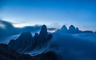 mountain range, nature, landscape, mist, blue HD wallpaper