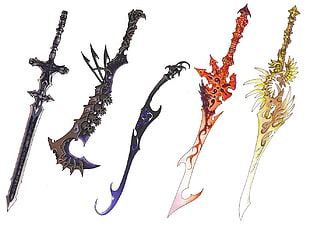 five assorted fantasy swords illustration, fantasy art, weapon, fantasy weapon HD wallpaper