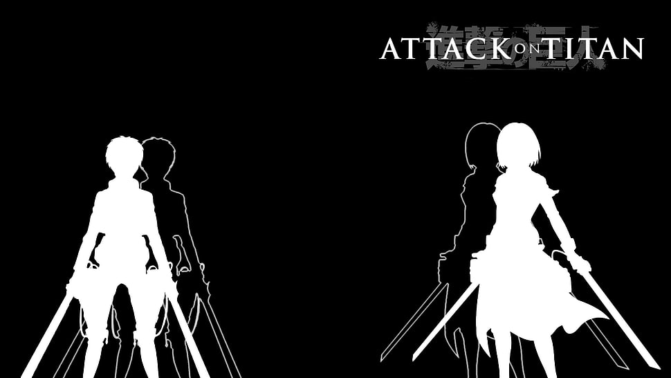 Attack of Titan illustration, anime, Shingeki no Kyojin, Eren Jeager, Mikasa Ackerman HD wallpaper