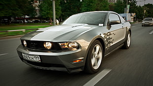 gray Ford Mustang, Ford Mustang GT, road, car, vehicle