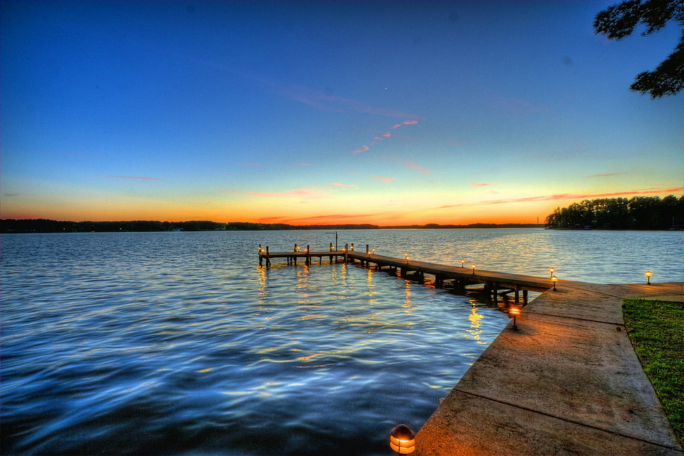 brown river dock, lake HD wallpaper