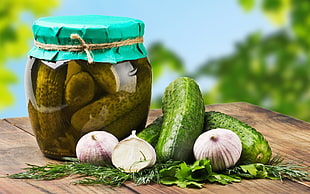 onion and green pickle with jar