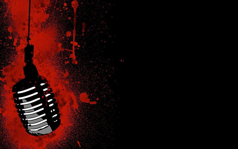 black microphone wallpaper, simple background, black, paint splatter, red HD wallpaper
