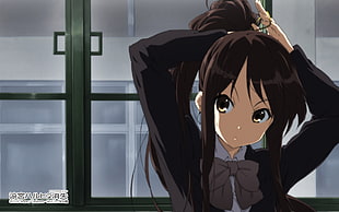 girl in black hair and black uniform anime character digital wallpaper
