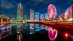 water reflection of London Eye, city, ferris wheel, reflection, skyscraper HD wallpaper