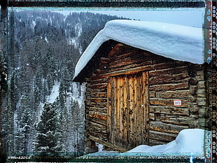 brown wooden framed painting of white concrete house, Livigno, snow