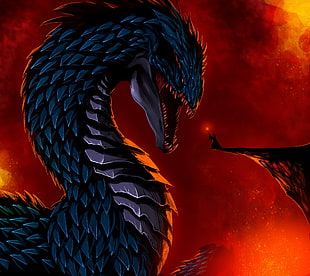 blue and gray dragon digital wallpaper, dragon, fantasy art, artwork