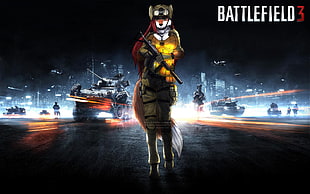 Battlefield 3 game cover, furry, Battlefield 3, gun, war