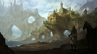 knight and castle illustration, artwork, fantasy art, castle, horse