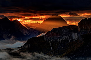 silhouette of mountains during sunset in landscape photography