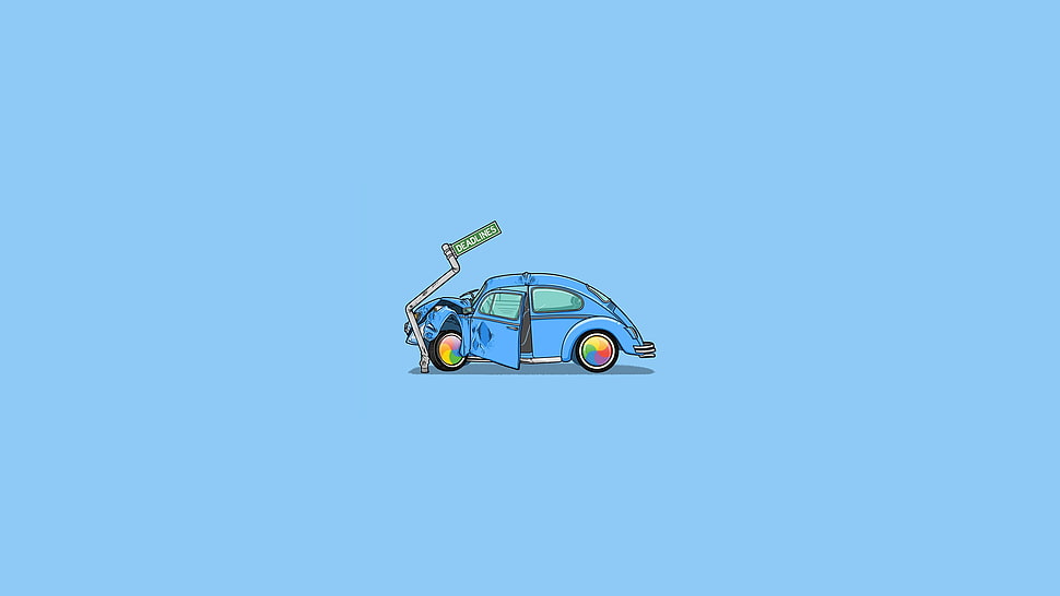 blue 5-door hatchback illustration HD wallpaper