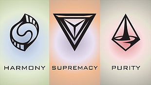 Harmony, Supremacy, and Purity logos, Civilization: Beyond Earth, collage, video games HD wallpaper