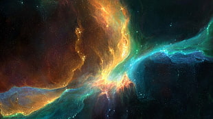 blue, green, and orange aerial phenomenon, space, colorful, galaxy, stars HD wallpaper