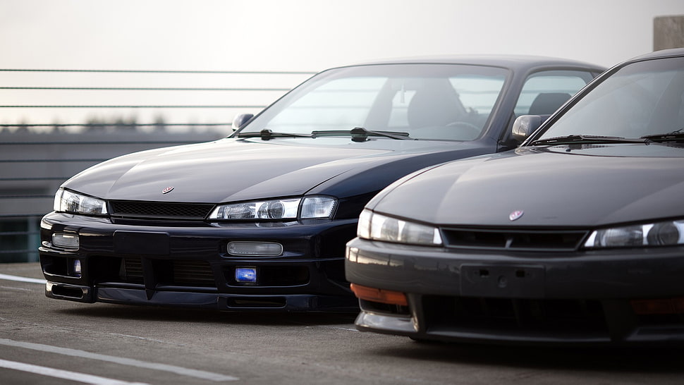 two black cars, Nissan, Silvia S14, Kouki, car HD wallpaper