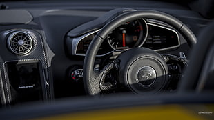 black steering wheel, McLaren MP4-12C, McLaren, car interior, steering wheel