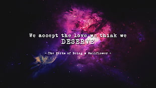 We accept the love we think we deserve quote wallpaper, The Perks of Being a Wallflower, quote, Book quotes
