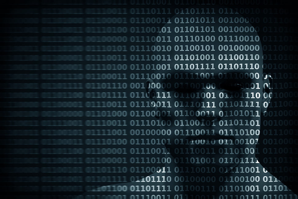 Matrix code, face, hacking HD wallpaper