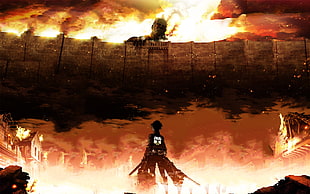 Attack on Titans Eren and the Titan on wall wallpaper HD wallpaper