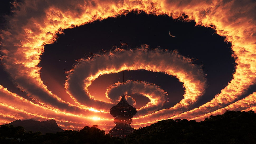 twist cloud wallpaper, science fiction, abstract, Moon, clouds HD wallpaper