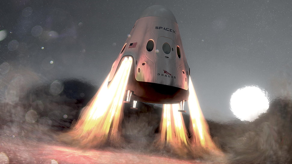 white and red space ship, SpaceX, spaceship, artwork, space shuttle HD wallpaper