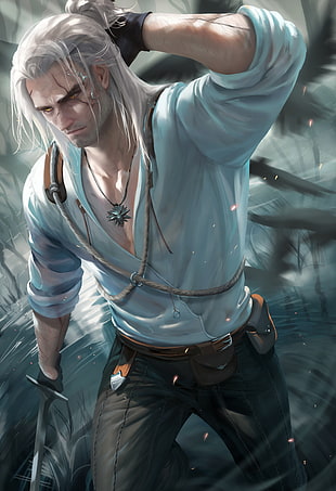 man video game character, The Witcher, video games, digital art, artwork
