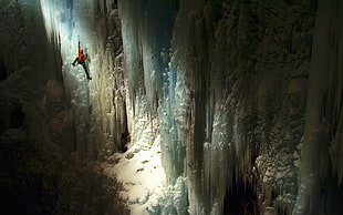 climbing, ice, cave HD wallpaper