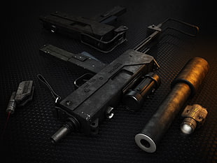 black uzi submachine gun, gun, abstract, digital lighting, Sub machine gun HD wallpaper