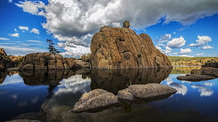 brown rock formation, nature, landscape, rock, water HD wallpaper