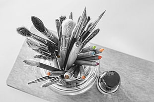 gray steel paintbrushes, abstract, painting, selective coloring