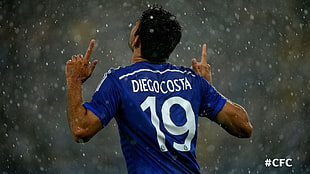 men's white and blue Diego Costa 19 jersey shirt HD wallpaper