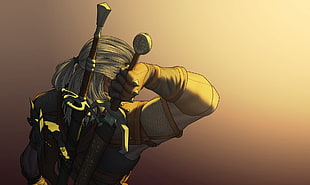 man holding sword game illustration, artwork, The Witcher, Geralt of Rivia