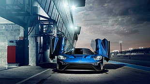 blue Ford GT50 coupe, car, supercars, Ford GT 2017