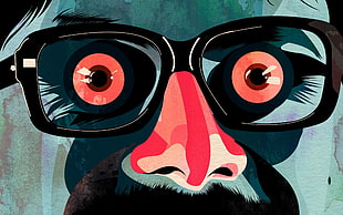 red eyed and nose alien character wearing eyeglasses head illiustration