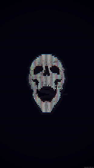 white skull logo, glitch art, abstract, ASCII art, skull