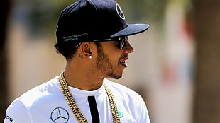 men's white top, Lewis Hamilton, Mercedes F1