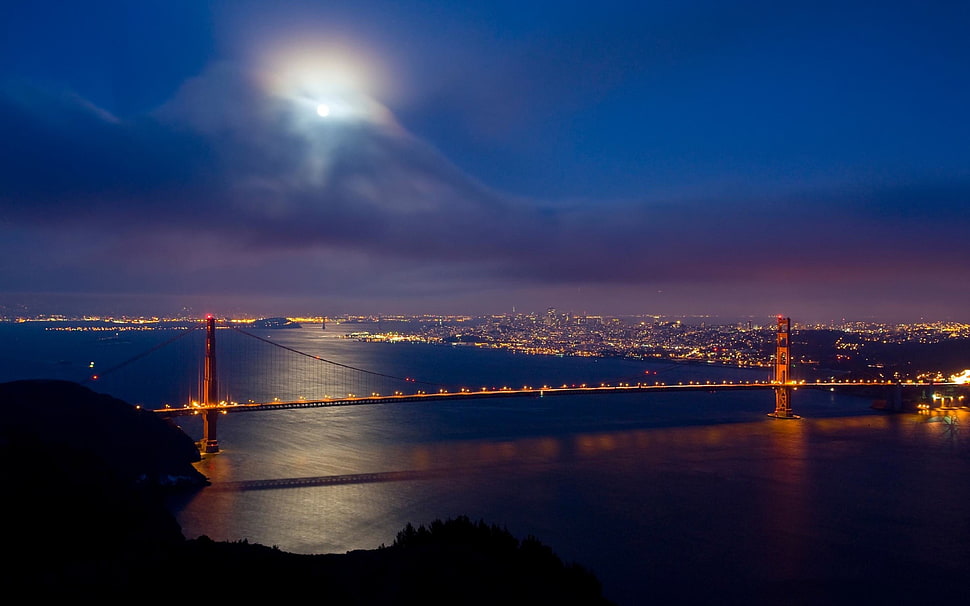 red concrete bridge, Golden Gate Bridge, San Francisco, cityscape, night HD wallpaper