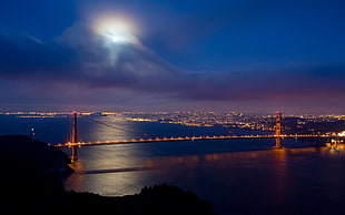 red concrete bridge, Golden Gate Bridge, San Francisco, cityscape, night