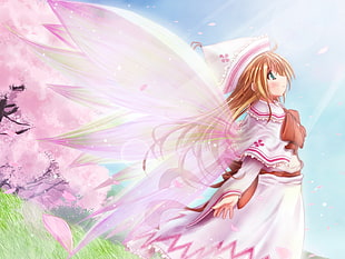 female yellow haired anime character with wings HD wallpaper