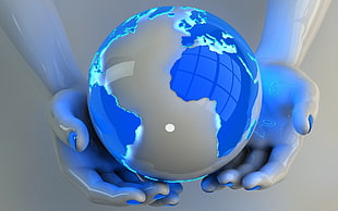 person holding blue LED globe  illustration HD wallpaper