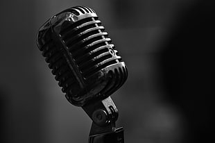 grayscale photo of microphone HD wallpaper