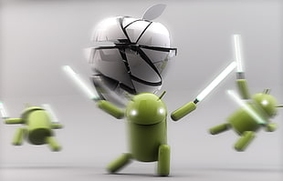 three ninja Androids slicing Apple logo HD wallpaper