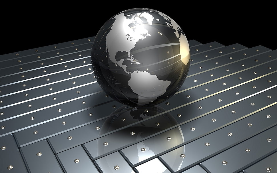 black and gray globe 3D wallpaper HD wallpaper