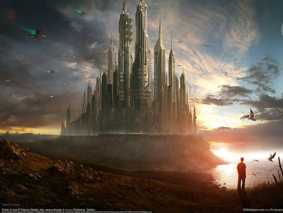 white floating castle HD wallpaper