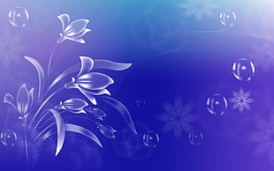 blue and white flower with bubble painting HD wallpaper