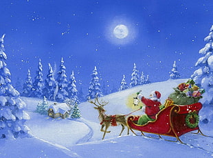 Santa Claus on sleigh painting HD wallpaper