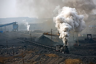 black train, industrial, train, vehicle, Coal mine HD wallpaper